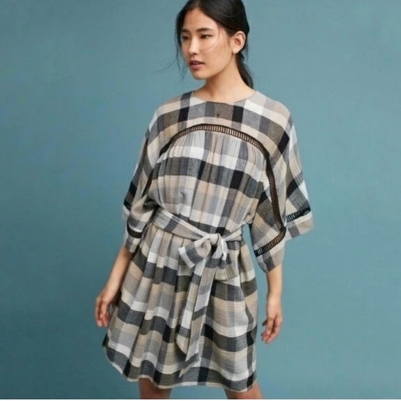 Maeve Plaid Kimono Tunic Dress Size Small - Picture 1 of 6